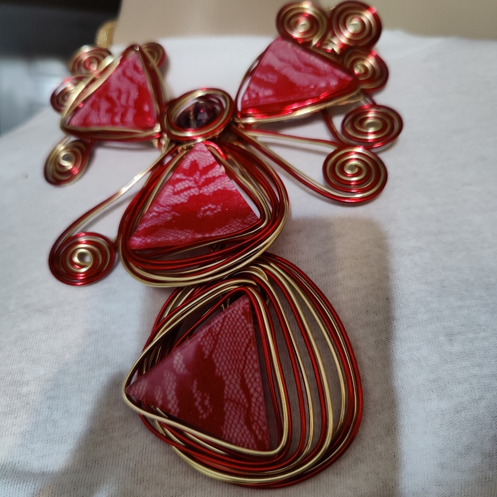 Red and Gold necklace and earring set